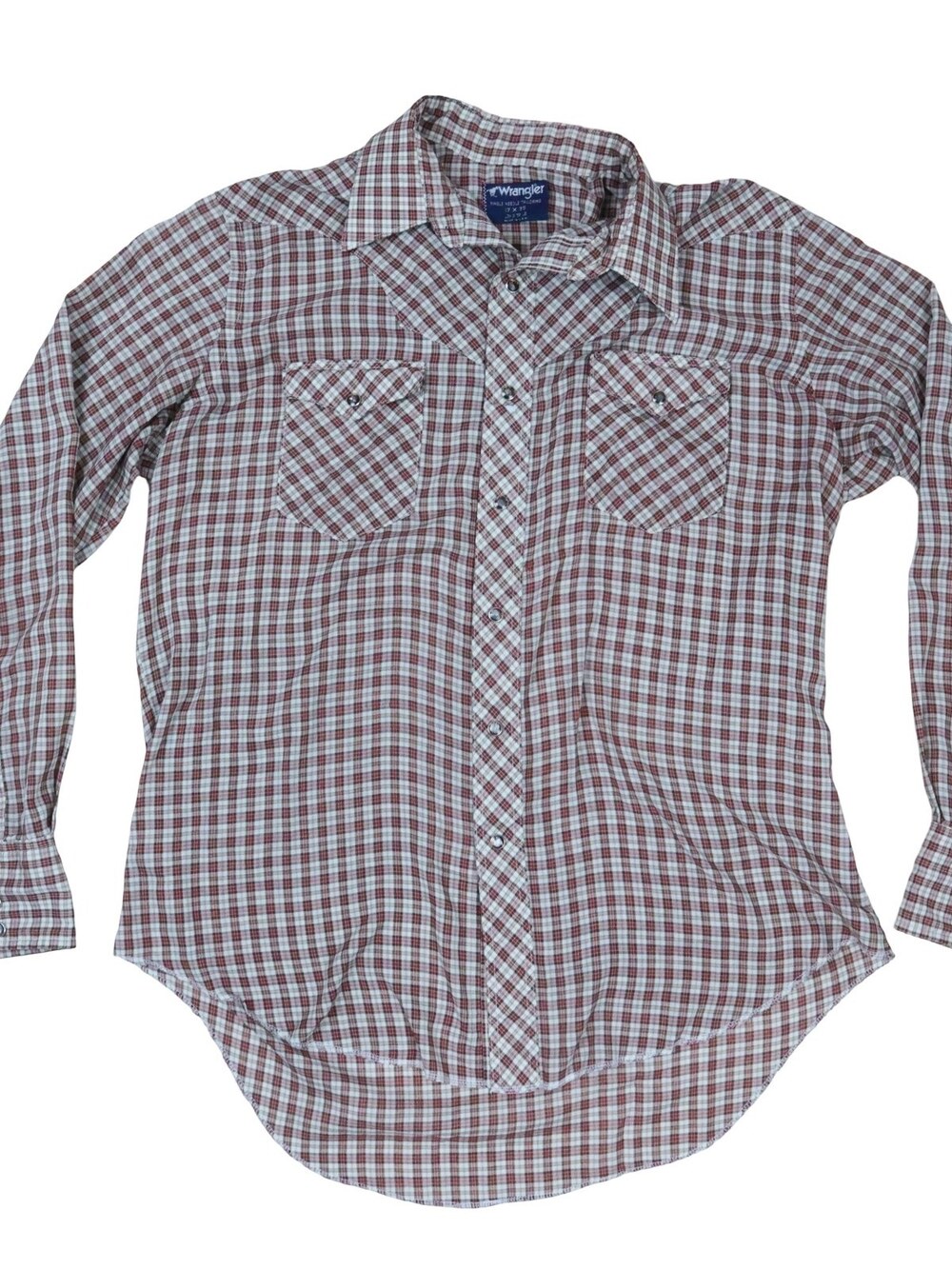 Vintage Wrangler Western Shirt Pearl Snap Plaid Red White 1980s Men's XL